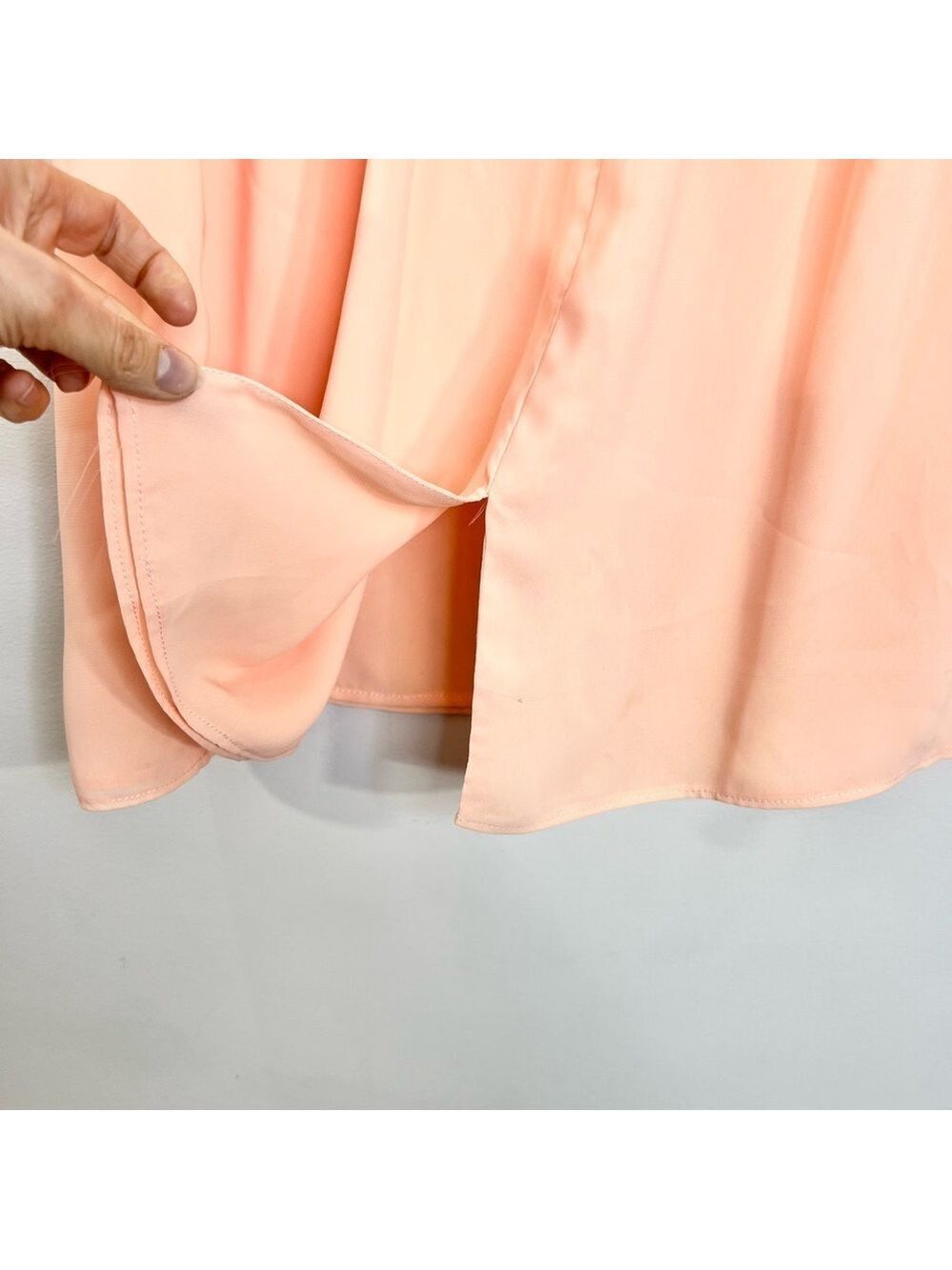 Vintage 80s union made beaded peach chiffon open jacket cami skirt set suit 16 - Picture 13 of 17